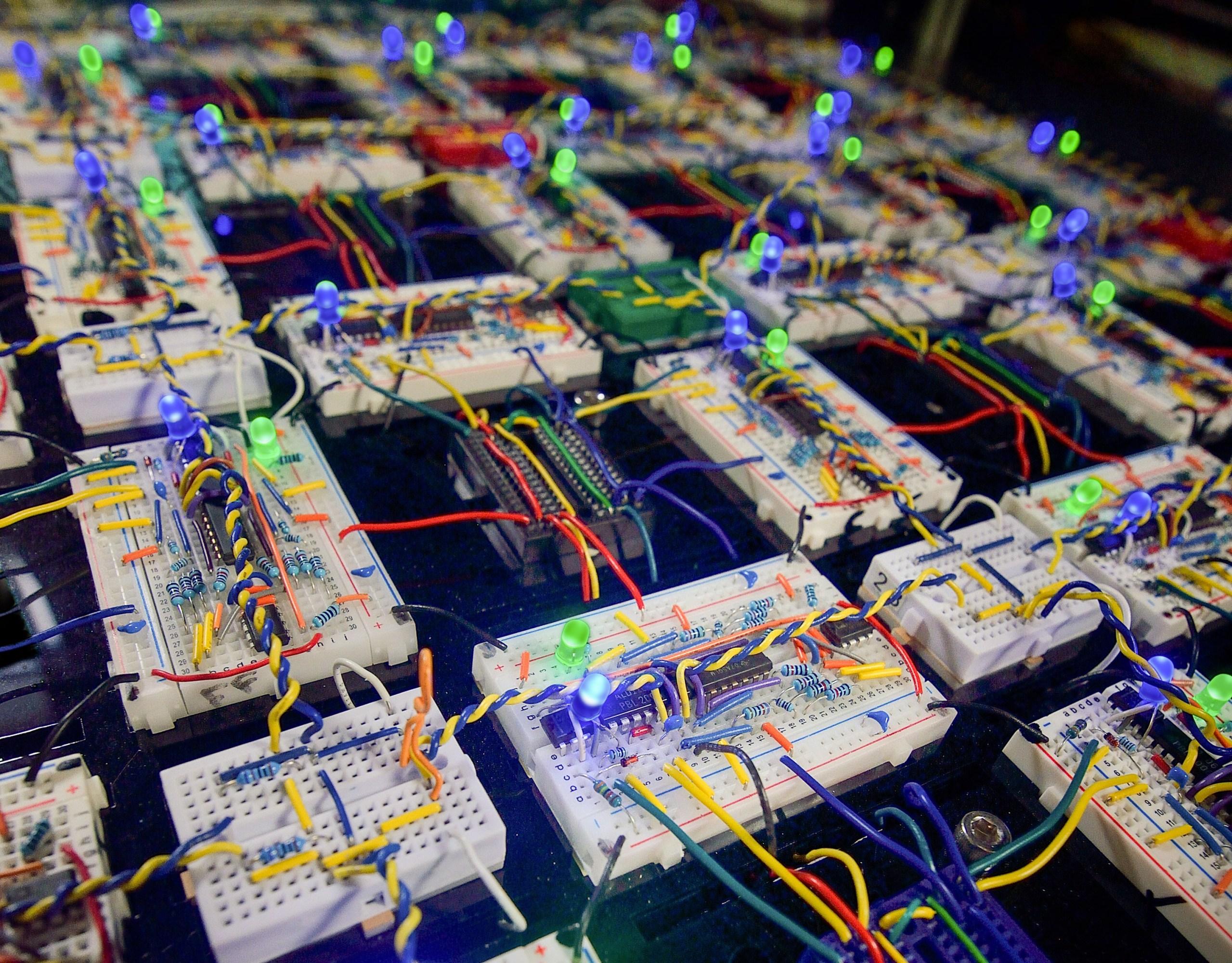 breadboards connected in a grid