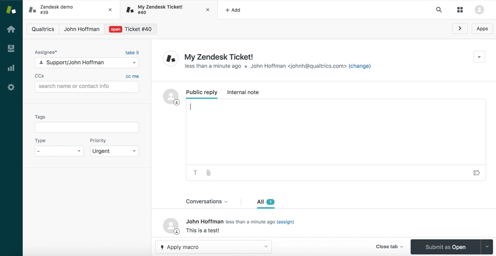 Updating a Zendesk ticket based on survey responses in Qualtrics.